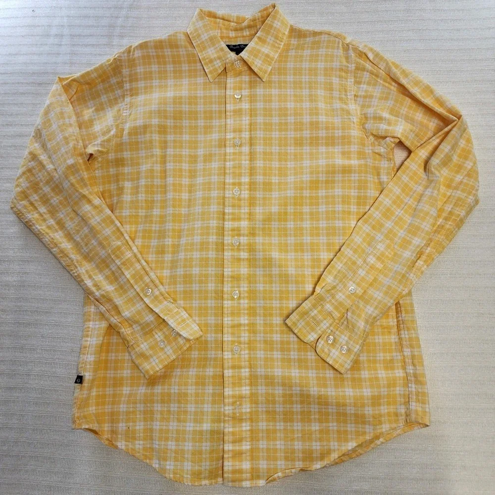 Brooks Brothers Fleece Boys Yellow White Plaid Button Down Shirt Size L Long Slv